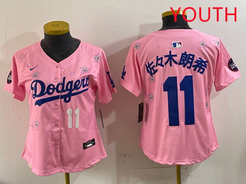 Youth Los Angeles Dodgers #11 R.Sasaki Pink Sakura Edition 2025 Nike MLB Jersey style 5->youth mlb jersey->Youth Jersey
